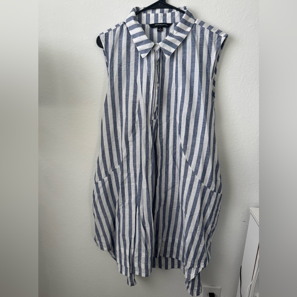 Sharagano Blue and White Striped Dress Size XL